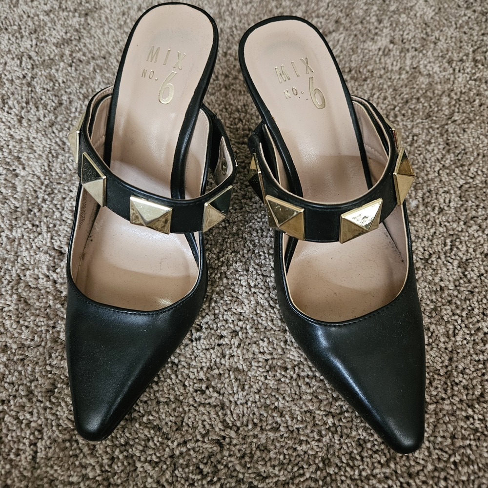 Mix No. 6 Black Mules with Gold Studs - Picture 4 of 6